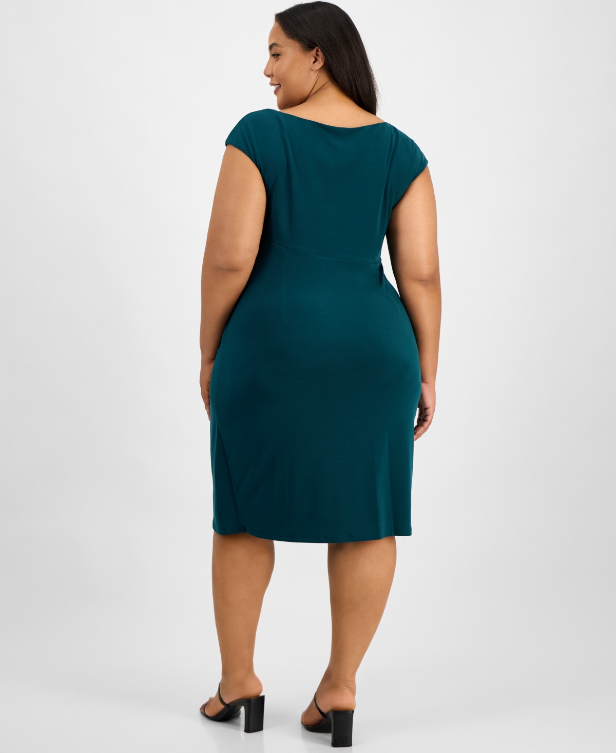 Connected Plus Size Faux-wrap Sleeveless Sheath Dress