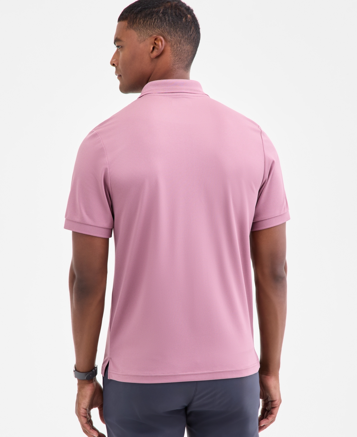 Alfani Men's Ottoman Short Sleeve Textured Quarter-zip Polo Shirt, Exclusively At Macy's In Pink