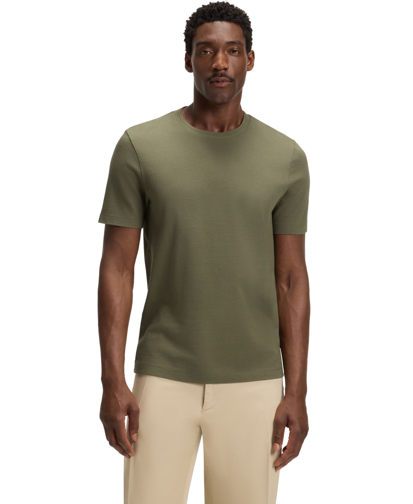 Мужская футболка Hugo Boss Cotton-Blend Bubble-Jacquard Structure, цвет: Чёрный — фото 8