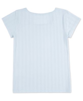 Girls Pointelle Knit Square Neck T-Shirt