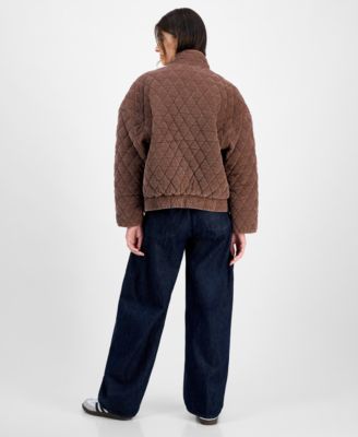 Juniors' Quilted Corduroy Zip-Front Coat