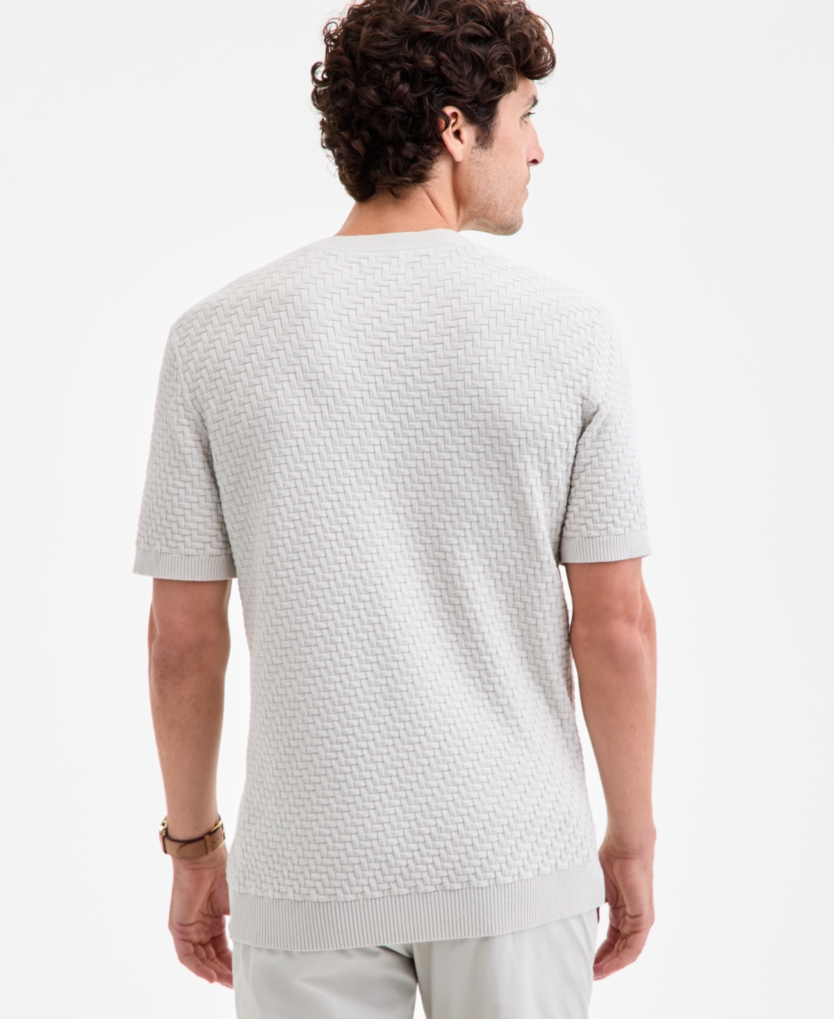 Alfani Men's Basketweave Sweater T-shirt, Macy's Exclusive In Gray