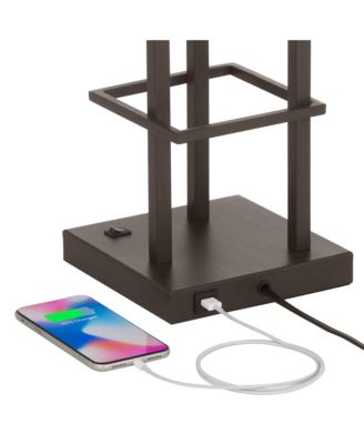 Modern Console Table Lamp 29 1/2" Tall with USB Charging Port Bronze Metal White Glass Square Shade for Bedroom Living Room House