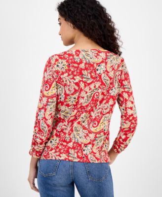 Women's Boat-Neck Paisley-Print Top
