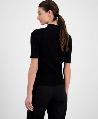 Petite Mock-Neck Short-Sleeve Sweater 