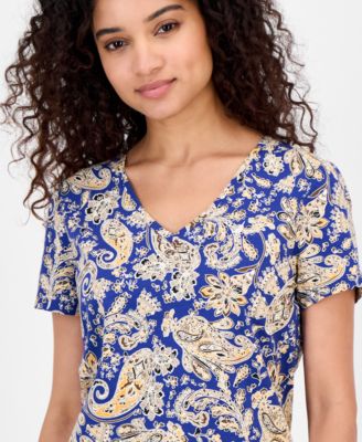 Women's Paisley-Print V-Neck T-Shirt