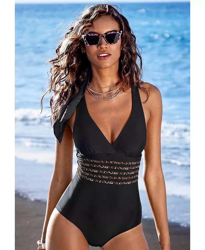 Women's Animal Print Trim Tummy Control One-Piece Swimsuit - thumbnail 2
