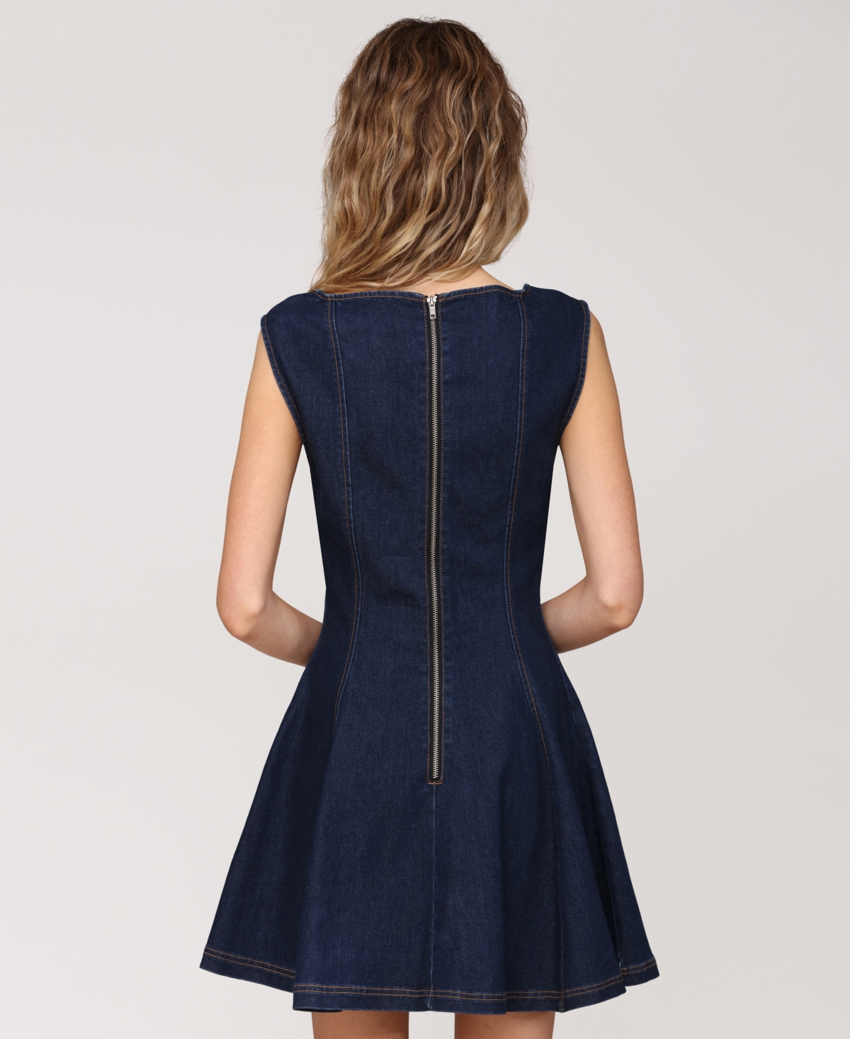 Avec Les Filles Women's Sleeveless Paneled Denim Mini Dress In Blue