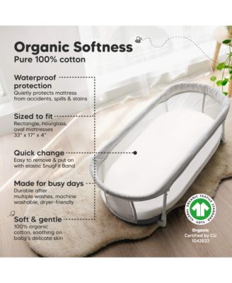 2pk Soothe Waterproof Bassinet Sheets for Girls, Boys, 33x17 Universal Baby Bassinet Mattress Protector Cover