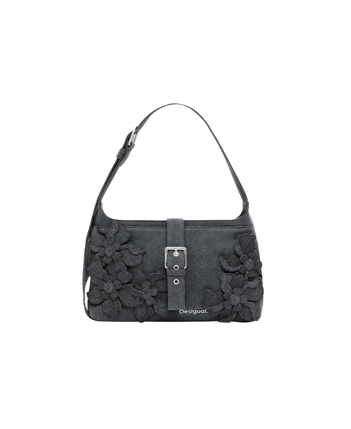 Women's Medium bag with flower appliques - Dark gray