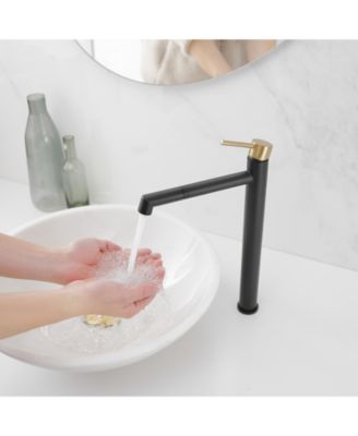 Single Hole Single Handle Bathroom Vessel Sink Faucet With Supply Hose in Black Gold