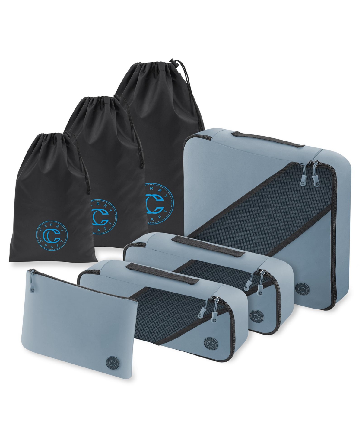 7 Piece Packing Travel Organizer Cube Set for Luggage with Laundry and Shoe Bags - Blue - Blue
