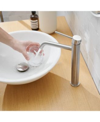 Modern Single Hole Single Handle Vessel Bathroom Vanity Sink Faucet With Pop Up Drain Without Overflow in Brushed Nickel