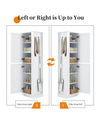 68"H Tall Bathroom Cabinet with Hook and Adjustable Shelf, Freestanding MDF