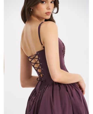 Women's Oakleigh Blackberry Purple Cotton Lace-up Back Midi Dress