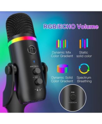 USB Microphone for iPhone,Noise Cancellation Condenser mic with Touch Mute,Gain,Echo,Monitoring,RGB for iPad,PC,Podcast,Streaming,Twitch