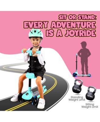 3-Wheel Foldable Kids Scooter with LED Wheel Lights, Foldable Seat & Lean-to-Steer Technology – Child Toy Scooter (Turquoise Blue)