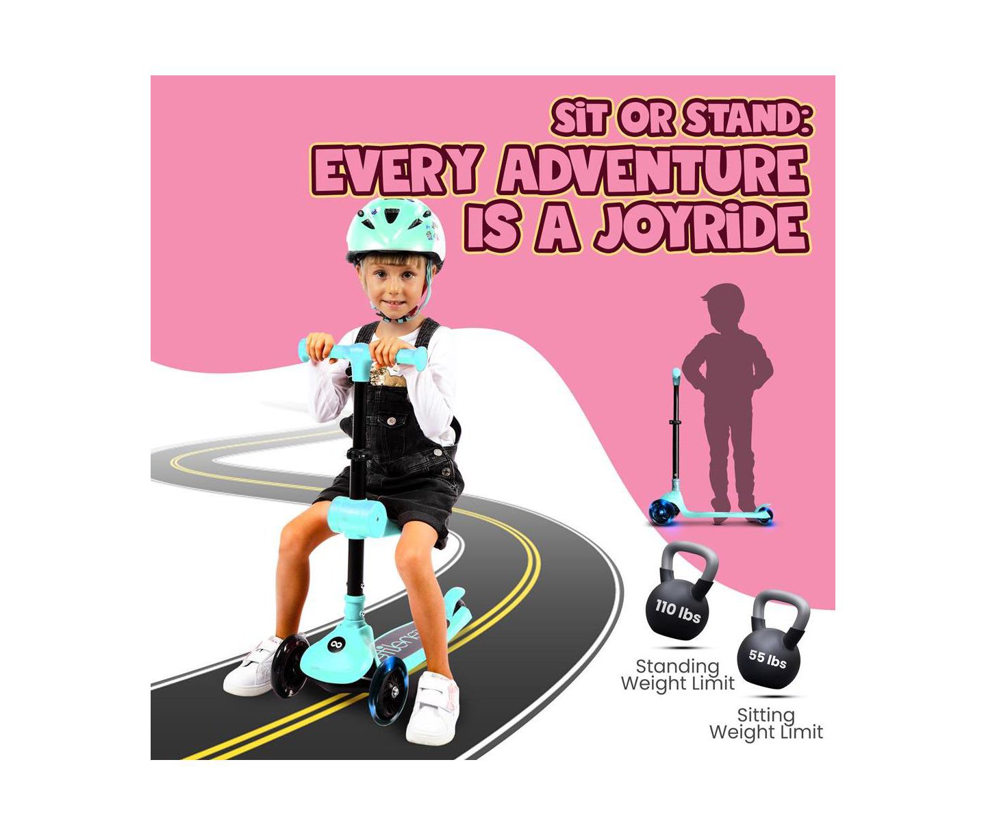 Детская игрушка SereneLife 3-Wheel Kids Scooter with LED Wheel Lights, Foldable, Ages 2+, цвет: Синий — фото 2