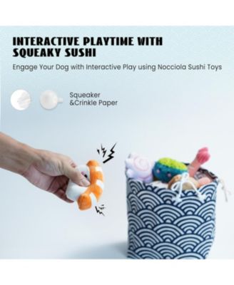 10 PCS Sushi Toys with Takeout Bag,Plush Squeaky Dog Toy Set,Cute Stuffed Pet Toys,Puppy Chew Toys,For Small to Medium Dog,Foodie Series toy