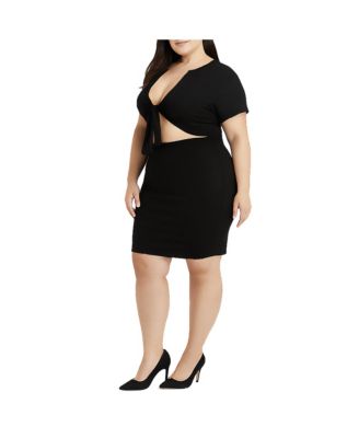 Plus Size Cutout Tie Front Short Sleeve Mini Dress