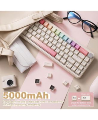 B68 Wireless Mechanical Keyboard,Tri-Mode BT5.0/2.4GHz/USB-C,Cute PBT Keycaps,Hot Swappable Creamy Typing Gasket (Cocoa Cream V2 Switch)
