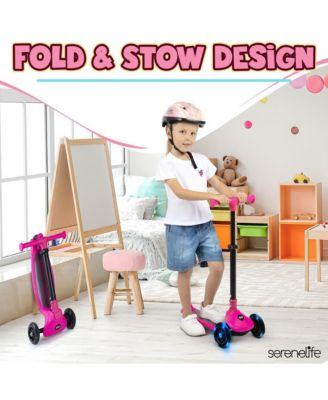 3-Wheel Foldable Kids Scooter - Child Toy Scooter with Built-in LED Wheel Lights, and Easy Maneuvering Lean-to-Steer Technology (Pink)