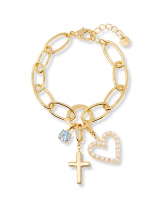 Gold Plated Cami Birthstone Cross Charm Chain Bracelet