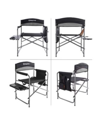 Compact Camping Folding Chair with Side Table and Storage Pocket, Grey