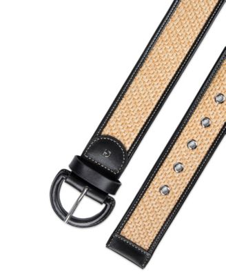 Women's Leather and Raffia Casual Belt