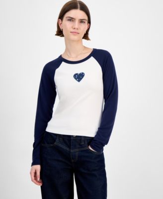 Juniors' Crewneck Raglan Long-Sleeve T-Shirt 