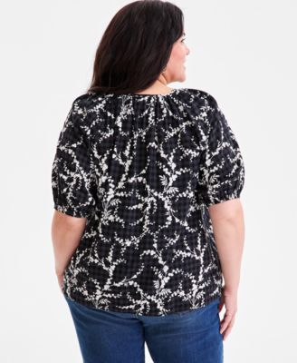 Plus Size Printed Puff-Sleeve Top