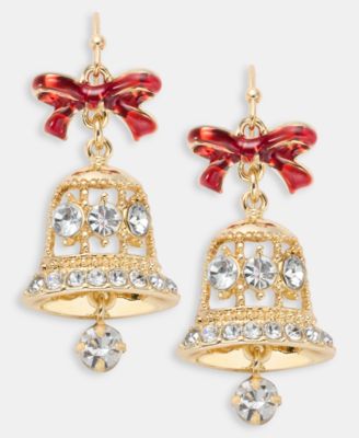 Holiday Lane - Gold-Tone Crystal Red Bow Drop Earrings