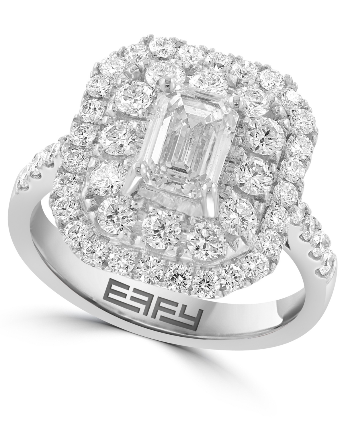Effy Lab Grown Diamond Emerald- & Round-Cut Halo Ring (2-1/5 ct. t.w.) in 14k White Gold - White Gold