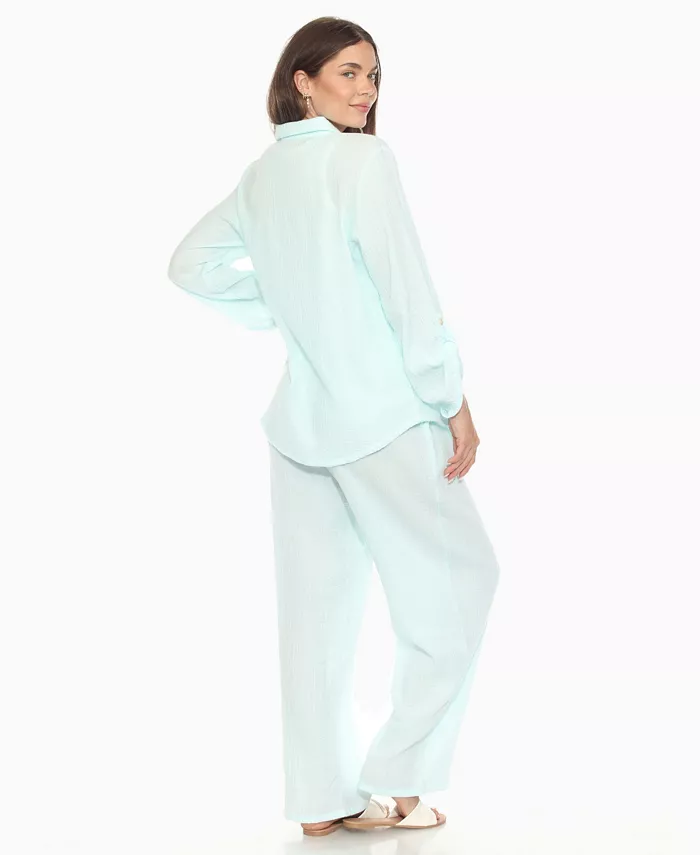 Women's Long Sleeve Button Down Cotton Gauze Set - thumbnail 2