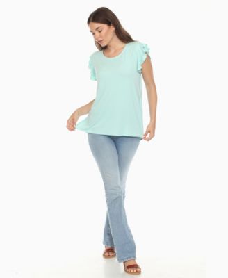Women's Ruffle Sleeve Solid Top