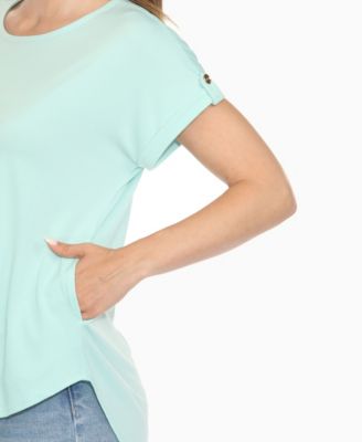 Women's Folded Short Sleeve Solid Top