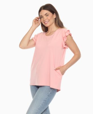 Women's Ruffle Sleeve Solid Top