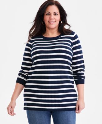 Plus Size Legacy Stripe Long-Sleeve Sweater, Macy's Exclusive 