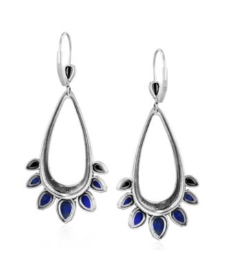 Sterling Silver Lapis Open Pear Gemstone Lever Back Earrings