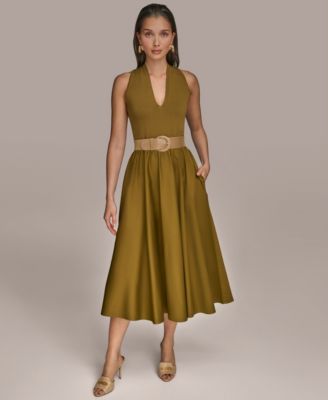 Donna Karan New York - Women's Mixed-Media Belted Halter Dress
