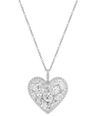 EFFY&reg; Lab Grown Diamond Mixed-Cut Heart Cluster Pendant Necklace (2-5/8 ct. t.w.) in 14k White Gold, 18" + 1" extender