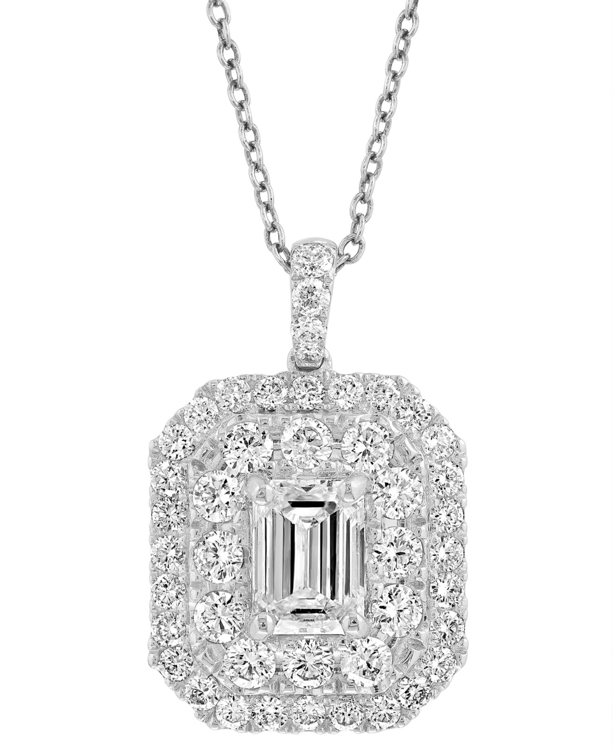 Effy Lab Grown Diamond Emerald- & Round-Cut Pendant Necklace (2-1/8 ct. t.w.) in 14k White Gold, 17" + 1" extender - White Gold