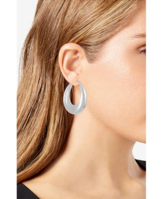 Silver Tone Bold Oval Hoop Earrings