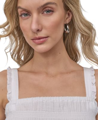 Women's Cotton Smocked Square-Neck Cropped Top