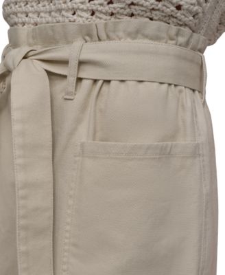 Women's Cotton Belted Paperbag-Waist Shorts