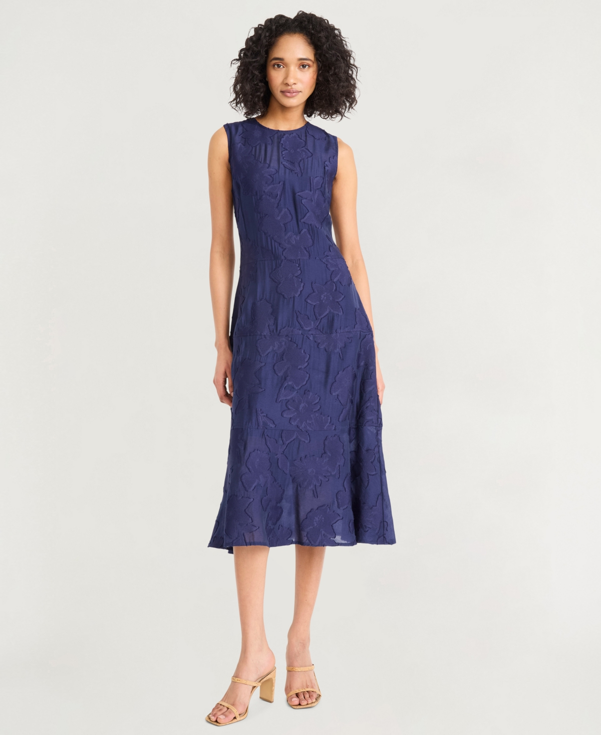 Luxely Women's Textured Sleeveless Fit & Flare Midi Dress