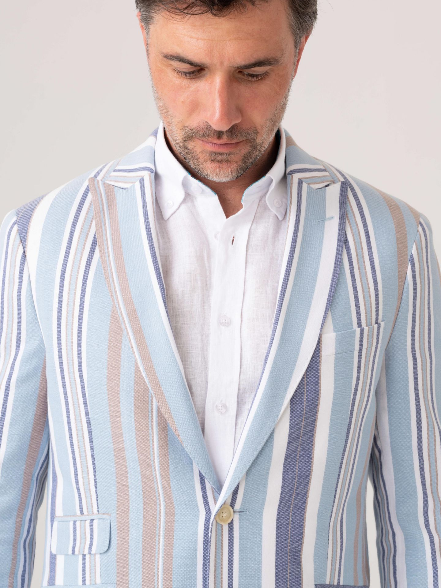 Мужской пиджак Koy Clothing Kikoy Cotton Tailored Blazer, цвет: Синий / Бежевый — фото 6