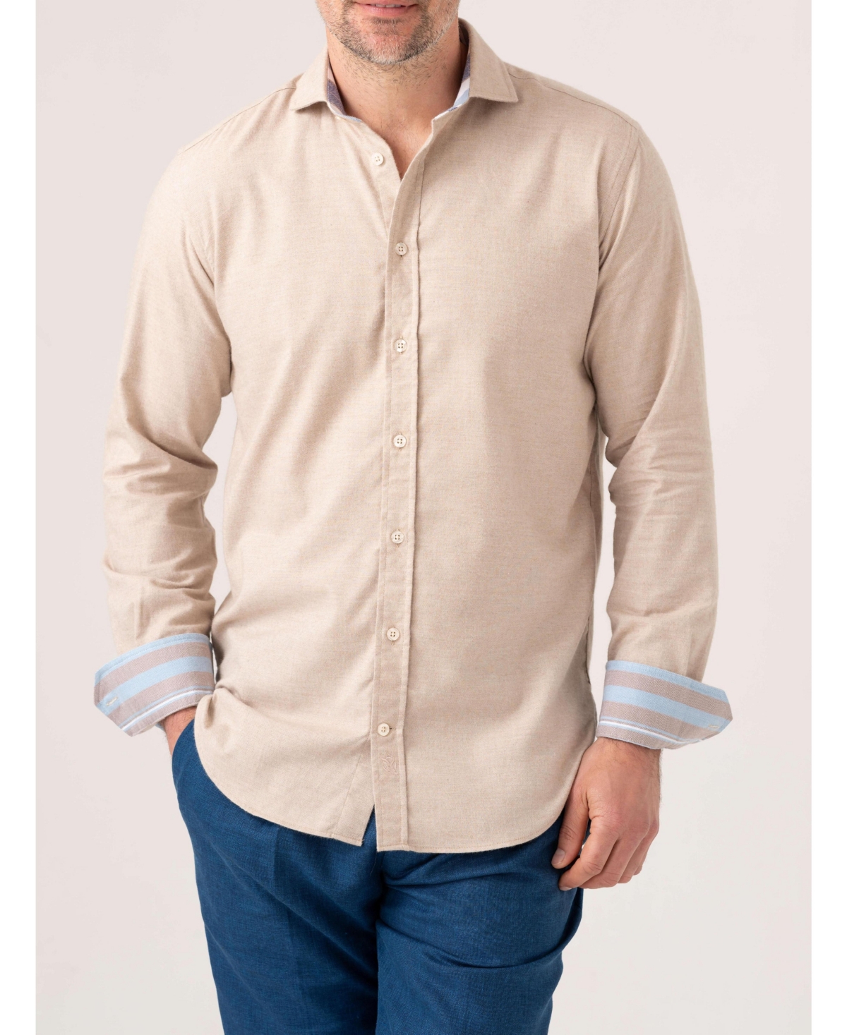 Men's Long Sleeve Cotton Cashmere Shirt - Sand