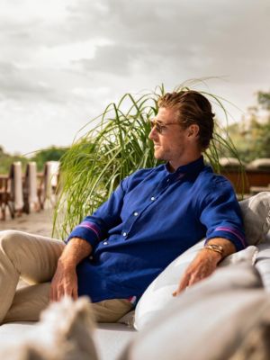 Men's Linen Grandfather Collar Shirt