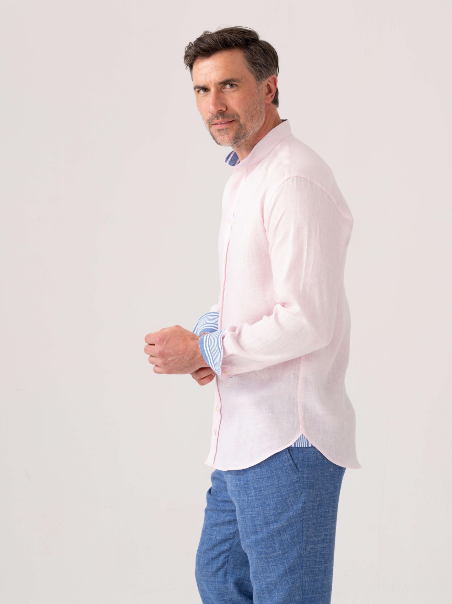 Мужская рубашка Koy Clothing Linen Band Collar, цвет: Розовый — фото 4